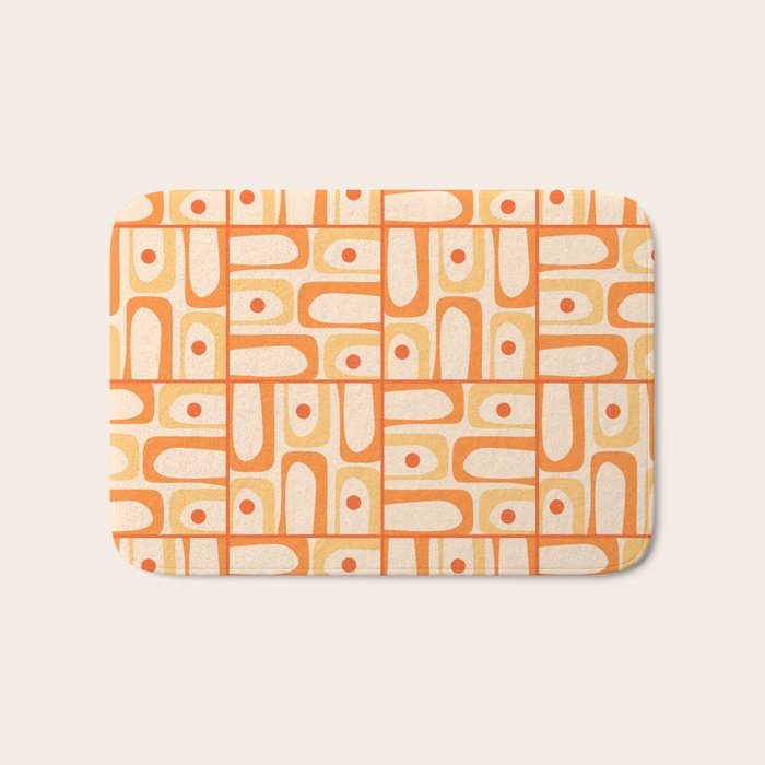 Mid Century Modern Piquet Abstract Multi Tiled Geometric Pattern in Tangerine Orange Tones Bath Mat Gallery Image 1