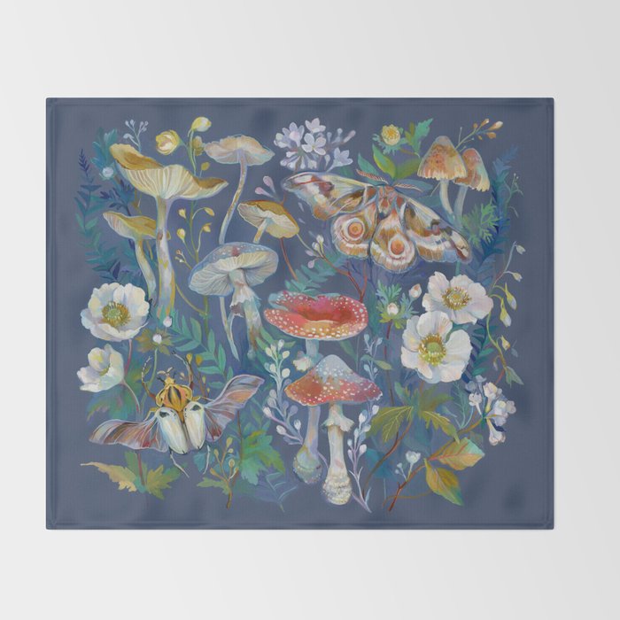 Goliath Beetle Mushroom Garden Throw Blanket Gallery Image 2