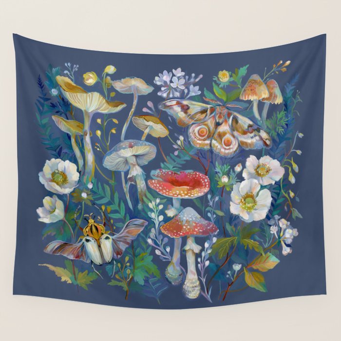 Goliath Beetle Mushroom Garden Wall Tapestry Gallery Image 1