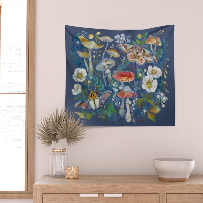 Goliath Beetle Mushroom Garden Wall Tapestry Gallery Image 2