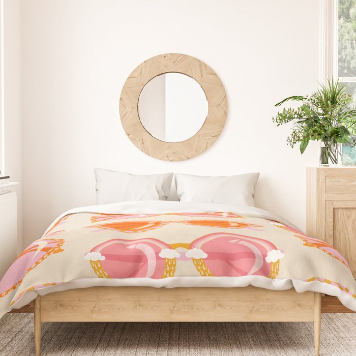 Retro Sunglasses - Peach OmbrÃ© on Cream Duvet Cover Gallery Image 3
