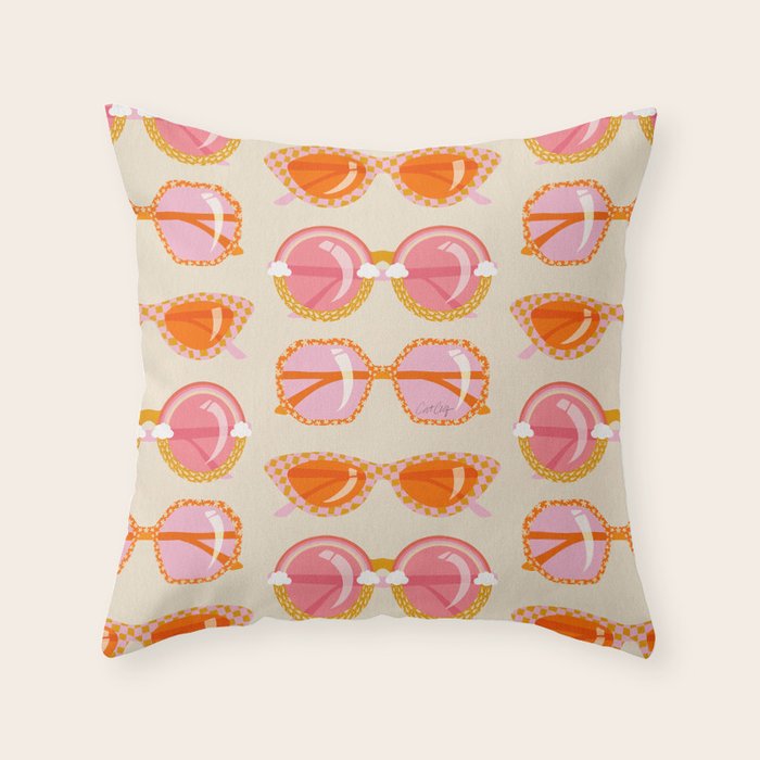 Retro Sunglasses - Peach OmbrÃ© on Cream Throw Pillow Gallery Image 6