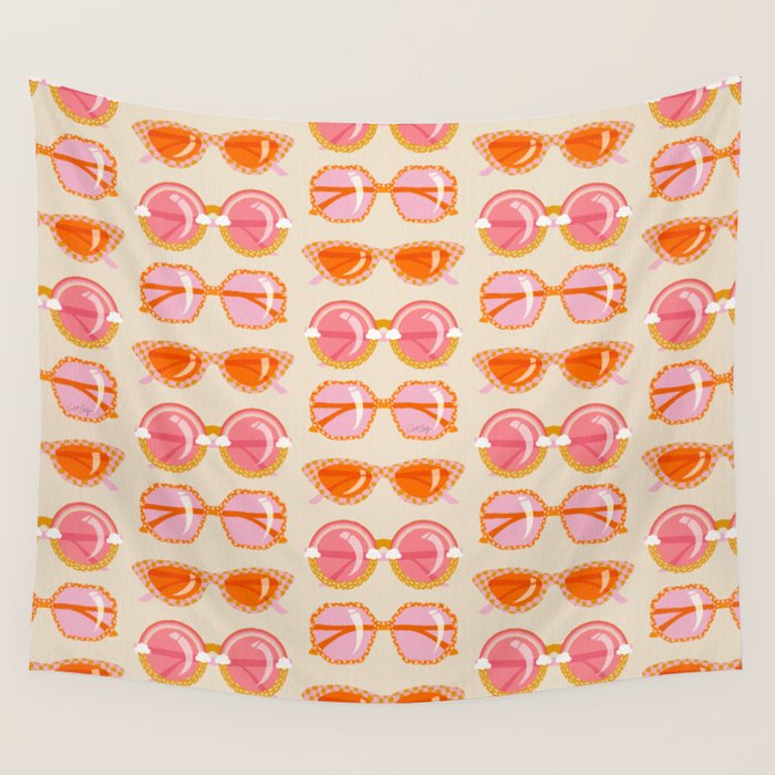 Retro Sunglasses - Peach OmbrÃ© on Cream Wall Tapestry Gallery Image 4