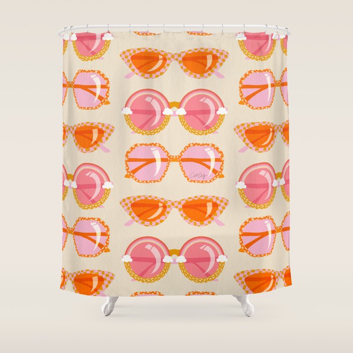 Retro Sunglasses - Peach OmbrÃ© on Cream Shower Curtain Gallery Image 1