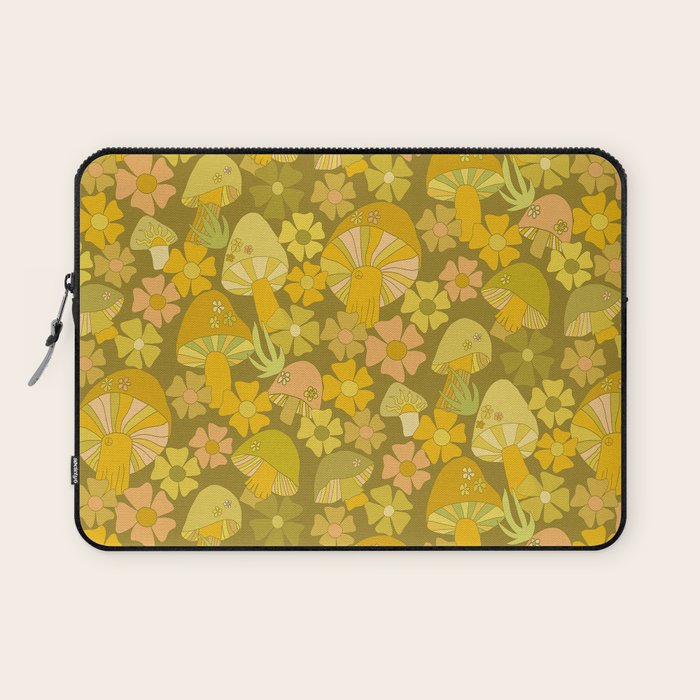 retro mushroom flower power pattern by surfy birdy Laptop Sleeve Gallery Image 1