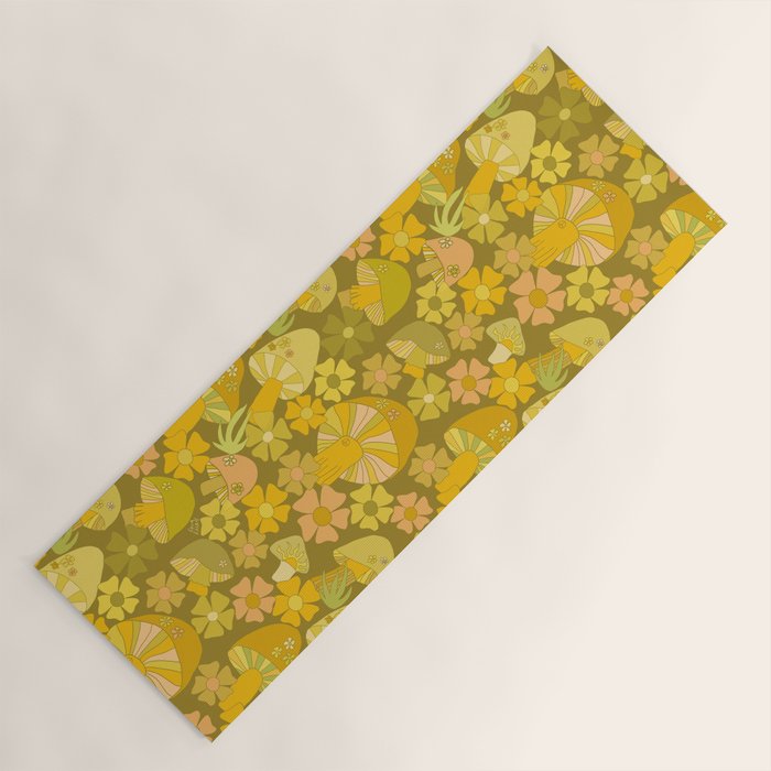 retro mushroom flower power pattern by surfy birdy Yoga Mat Gallery Image 1