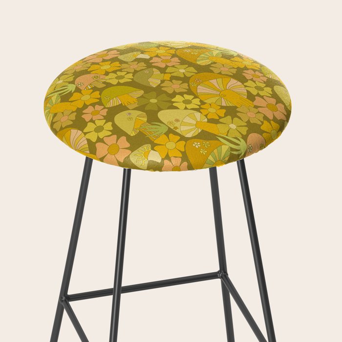 retro mushroom flower power pattern by surfy birdy Stool Gallery Image 2