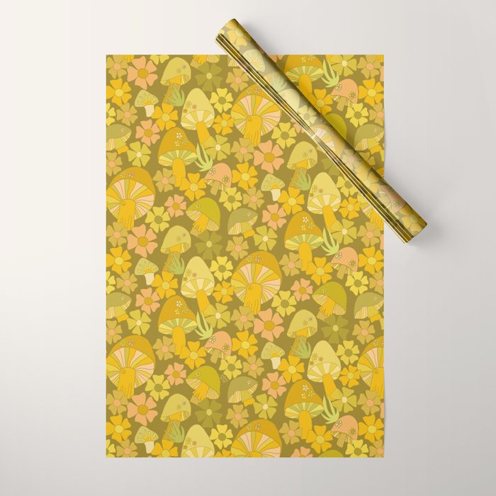 retro mushroom flower power pattern by surfy birdy Wrapping Paper Gallery Image 1