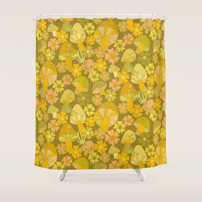 retro mushroom flower power pattern by surfy birdy Shower Curtain Gallery Image 1