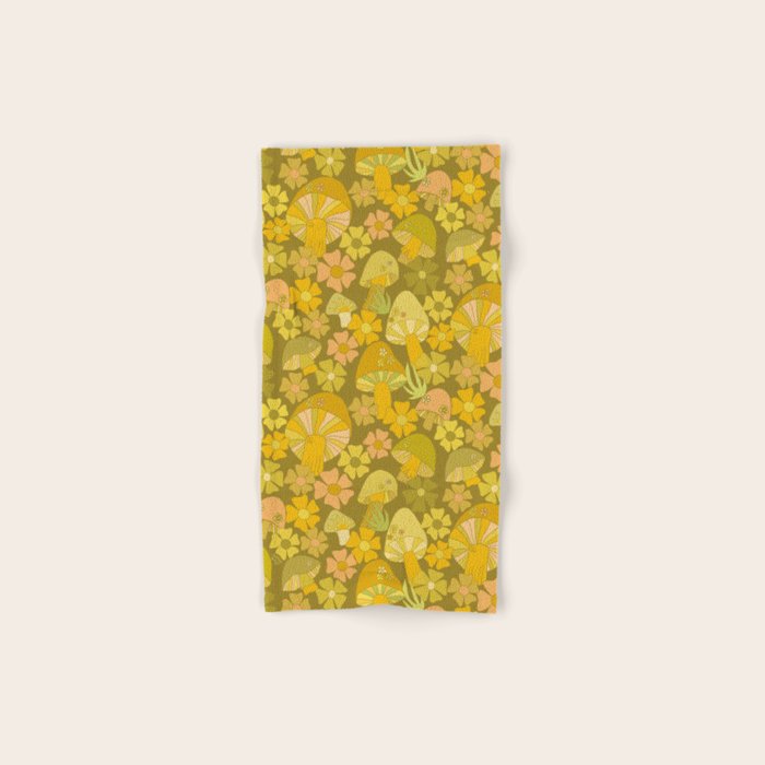 retro mushroom flower power pattern by surfy birdy Bath Towel Gallery Image 1