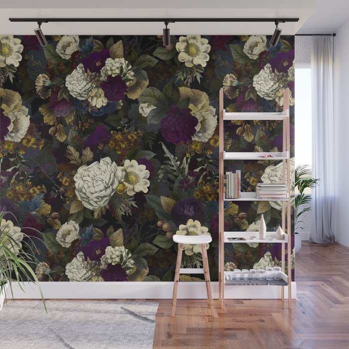 Dutch Vintage Midnight Flower Garden  Wall Mural Gallery Image 1
