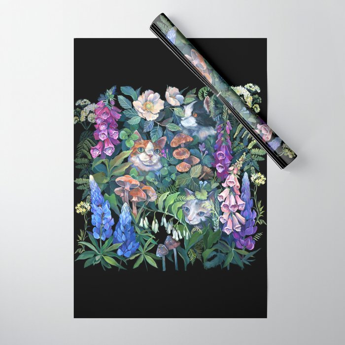 Cats Flower Garden Wrapping Paper Gallery Image 1