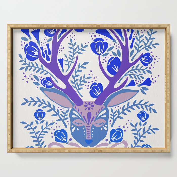 Floral Antlers - Blue Palette Serving Tray Gallery Image 1