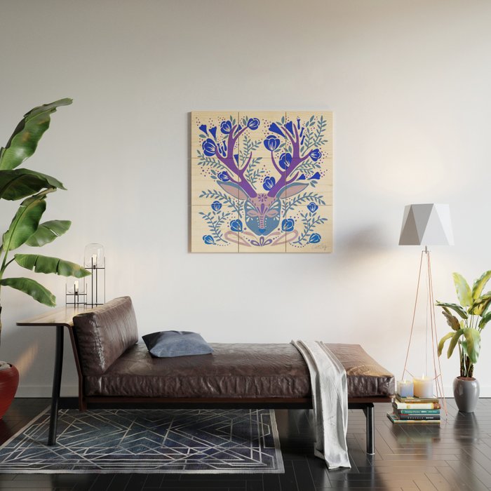 Floral Antlers - Blue Palette Wood Wall Art Gallery Image 2
