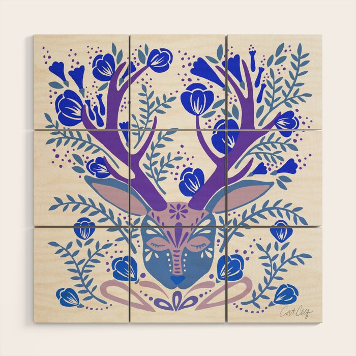 Floral Antlers - Blue Palette Wood Wall Art Gallery Image 1