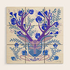 Floral Antlers - Blue Palette Wood Wall Art Gallery Image 1