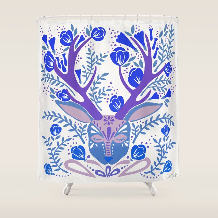 Floral Antlers - Blue Palette Shower Curtain Gallery Image 1