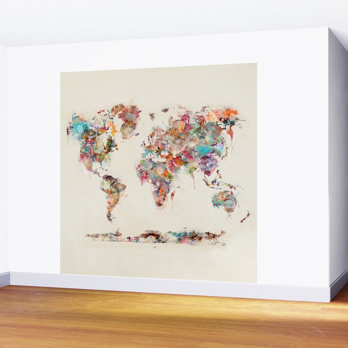 world map watercolor deux Wall Mural Gallery Image 2