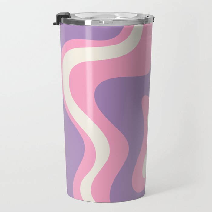 Retro Liquid Swirl Abstract Pattern Pink Purple Cream Travel Mug Gallery Image 3
