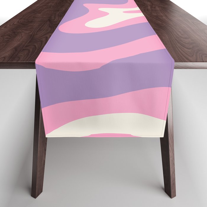Retro Liquid Swirl Abstract Pattern Pink Purple Cream Table Runner Gallery Image 1