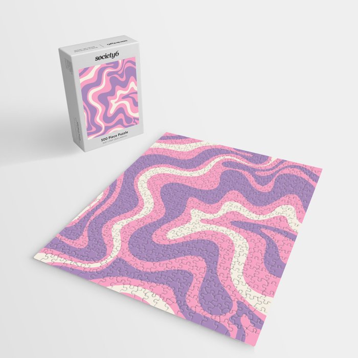 Retro Liquid Swirl Abstract Pattern Pink Purple Cream Jigsaw Puzzle Gallery Image 2