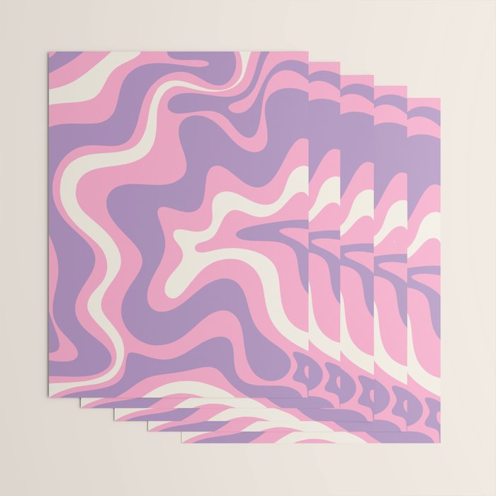 Retro Liquid Swirl Abstract Pattern Pink Purple Cream Wrapping Paper Gallery Image 3