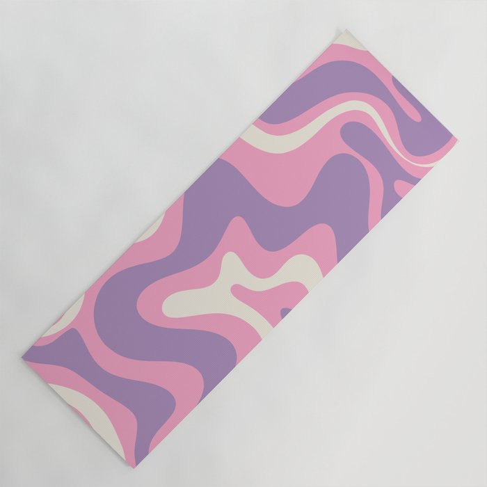 Retro Liquid Swirl Abstract Pattern Pink Purple Cream Yoga Mat Gallery Image 1