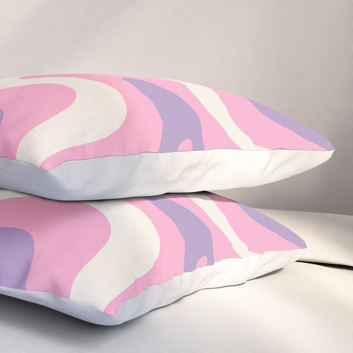 Retro Liquid Swirl Abstract Pattern Pink Purple Cream Pillow Sham Gallery Image 3