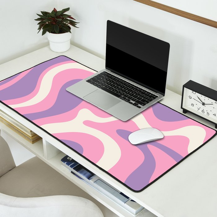 Retro Liquid Swirl Abstract Pattern Pink Purple Cream Desk Mat Gallery Image 2