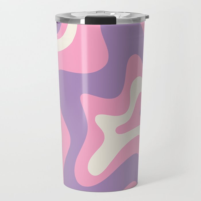 Retro Liquid Swirl Abstract Pattern Pink Purple Cream Travel Mug Gallery Image 1