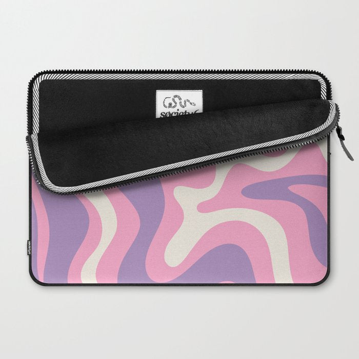Retro Liquid Swirl Abstract Pattern Pink Purple Cream Laptop Sleeve Gallery Image 2