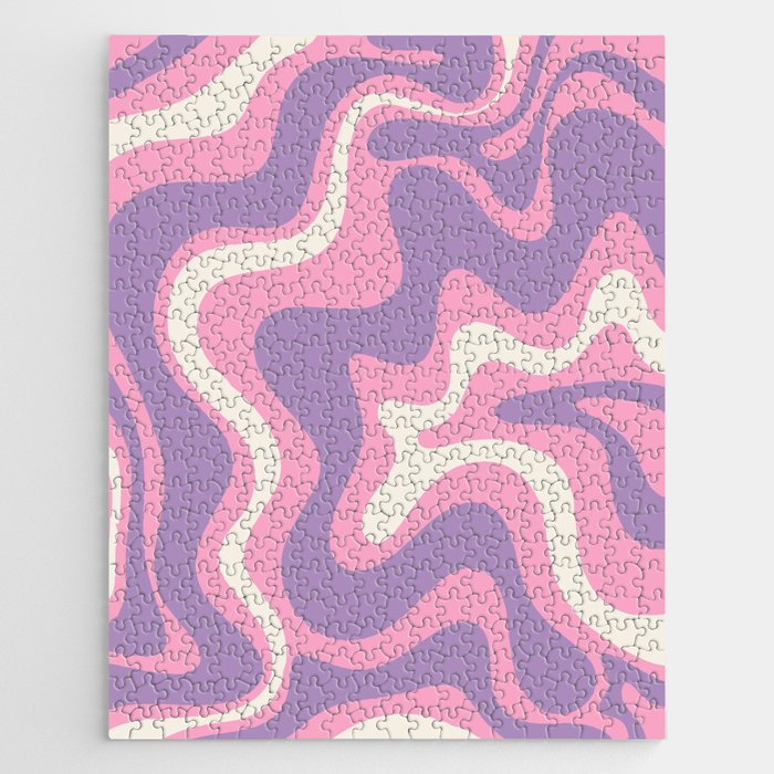 Retro Liquid Swirl Abstract Pattern Pink Purple Cream Jigsaw Puzzle Gallery Image 1