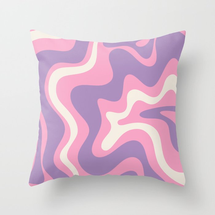 Retro Liquid Swirl Abstract Pattern Pink Purple Cream Throw Pillow Gallery Image 6
