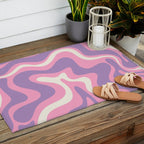 Retro Liquid Swirl Abstract Pattern Pink Purple Cream Outdoor Rug Gallery Image 2