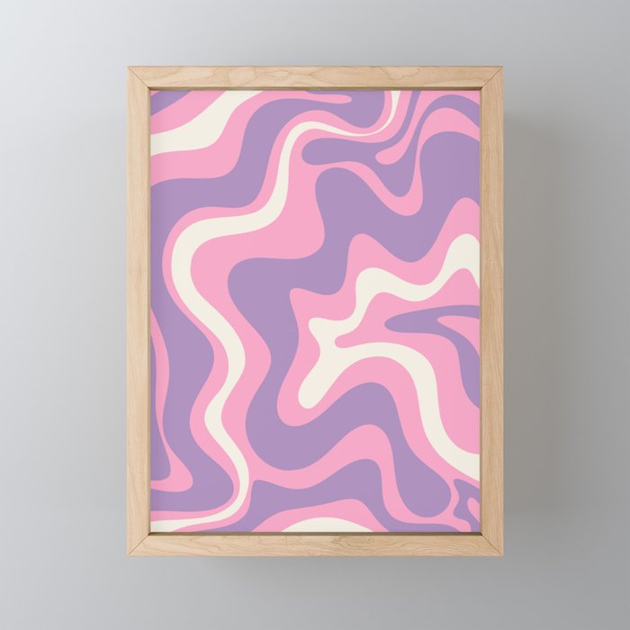 Retro Liquid Swirl Abstract Pattern Pink Purple Cream Mini Art Print Gallery Image 1