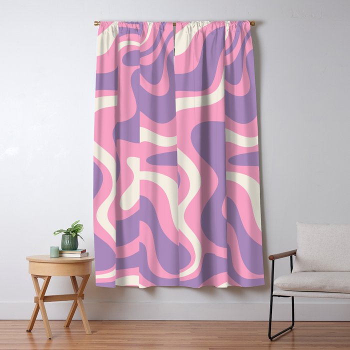 Retro Liquid Swirl Abstract Pattern Pink Purple Cream Window Curtain Gallery Image 1