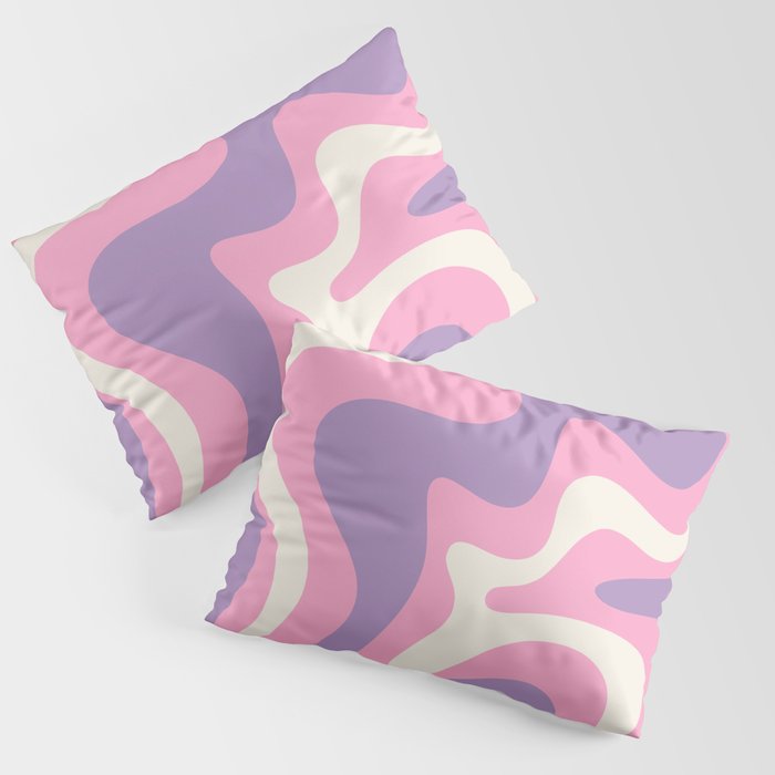 Retro Liquid Swirl Abstract Pattern Pink Purple Cream Pillow Sham Gallery Image 3