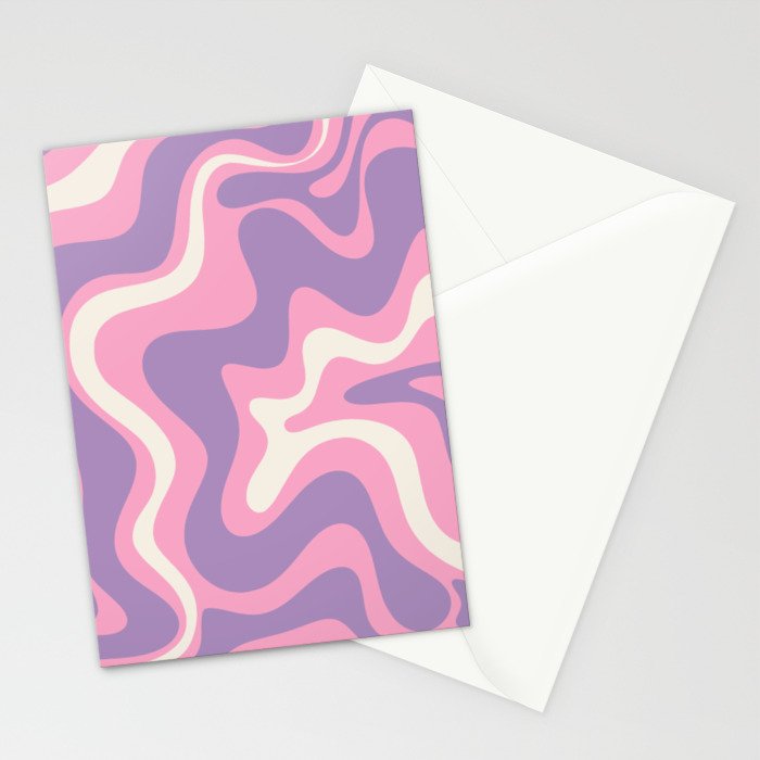 Retro Liquid Swirl Abstract Pattern Pink Purple Cream Stationery Card Gallery Image 2