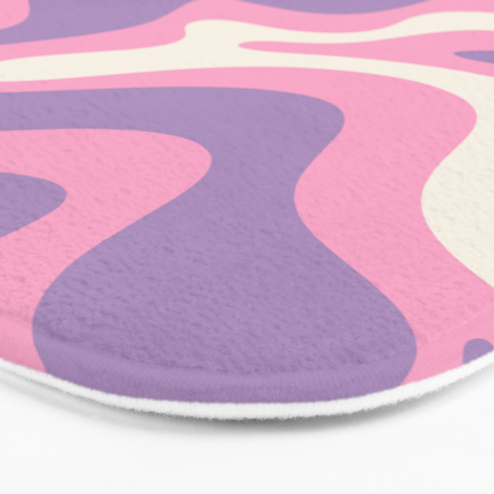 Retro Liquid Swirl Abstract Pattern Pink Purple Cream Bath Mat Gallery Image 3