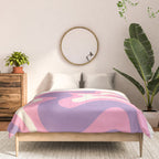Retro Liquid Swirl Abstract Pattern Pink Purple Cream Comforter Gallery Image 3