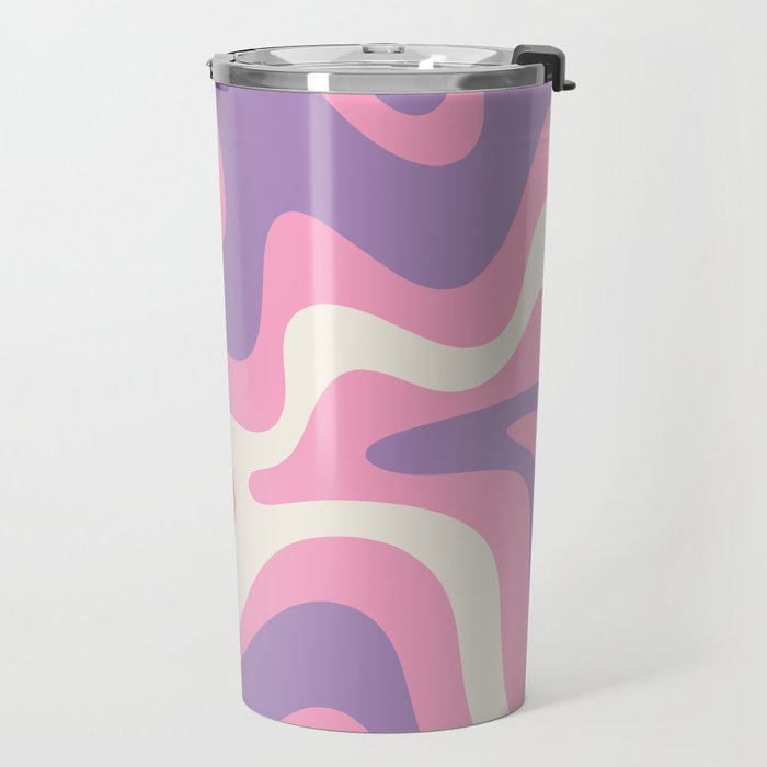 Retro Liquid Swirl Abstract Pattern Pink Purple Cream Travel Mug Gallery Image 2