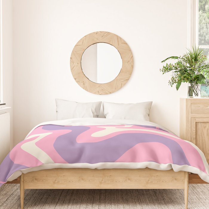 Retro Liquid Swirl Abstract Pattern Pink Purple Cream Duvet Cover Gallery Image 3