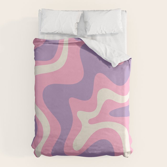 Retro Liquid Swirl Abstract Pattern Pink Purple Cream Duvet Cover Gallery Image 1