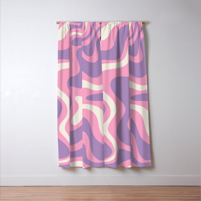 Retro Liquid Swirl Abstract Pattern Pink Purple Cream Window Curtain Gallery Image 3