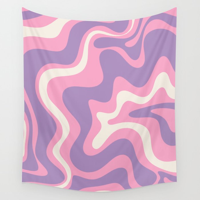 Retro Liquid Swirl Abstract Pattern Pink Purple Cream Wall Tapestry Gallery Image 1