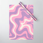 Retro Liquid Swirl Abstract Pattern Pink Purple Cream Wrapping Paper Gallery Image 1