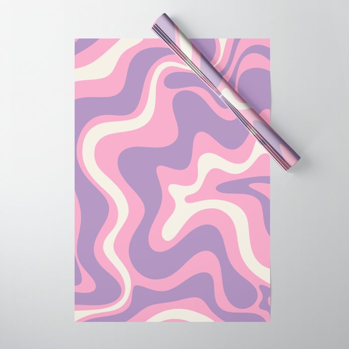 Retro Liquid Swirl Abstract Pattern Pink Purple Cream Wrapping Paper Gallery Image 1