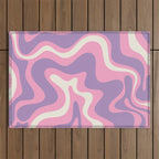 Retro Liquid Swirl Abstract Pattern Pink Purple Cream Outdoor Rug Gallery Image 1