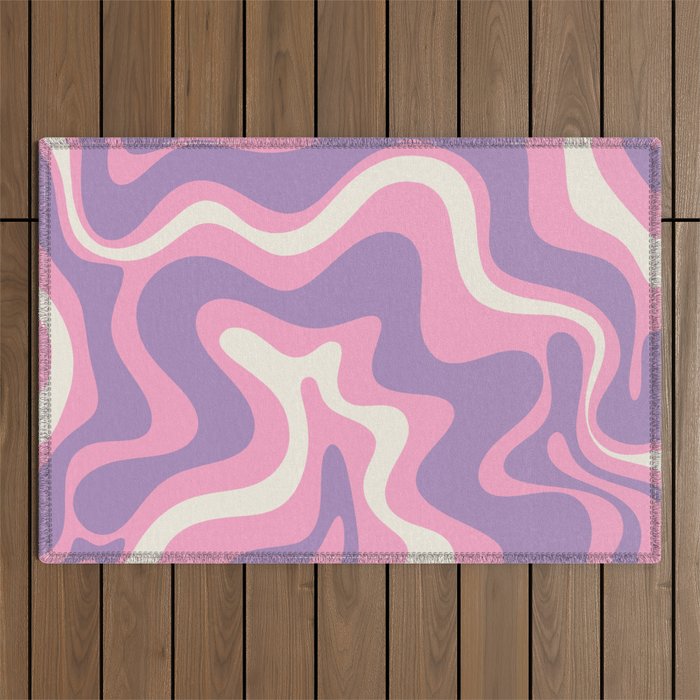 Retro Liquid Swirl Abstract Pattern Pink Purple Cream Outdoor Rug Gallery Image 1