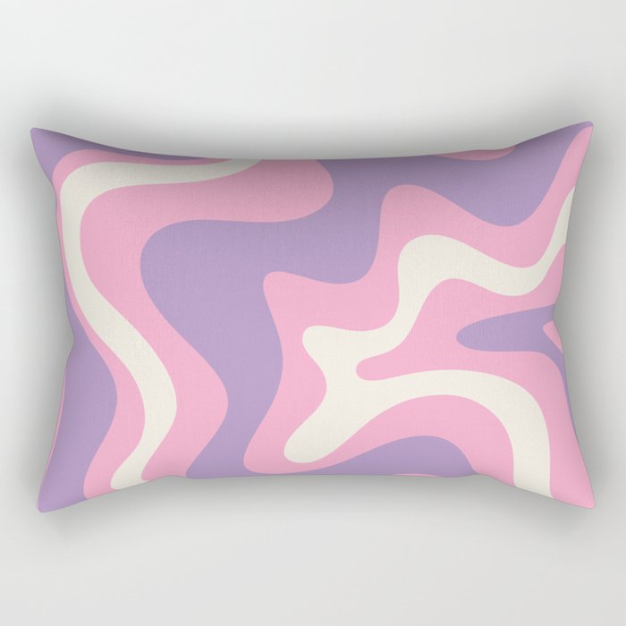 Retro Liquid Swirl Abstract Pattern Pink Purple Cream Rectangular Pillow Gallery Image 1